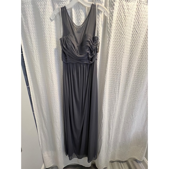Pewter Gray David’s Bridal Long Illusion Mesh dress - Picture 2 of 7